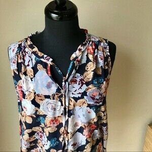 ELIANE ROSE Blouse Floral Print Sleeveless Blue